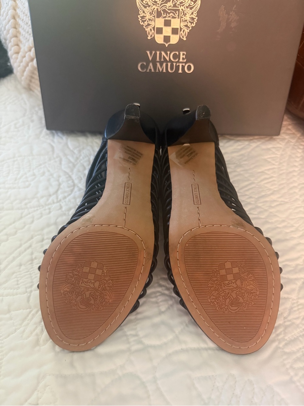 Vince Camuto Black Strappy Cage High-Heel Sandals 7.5 - Picture 2 of 4